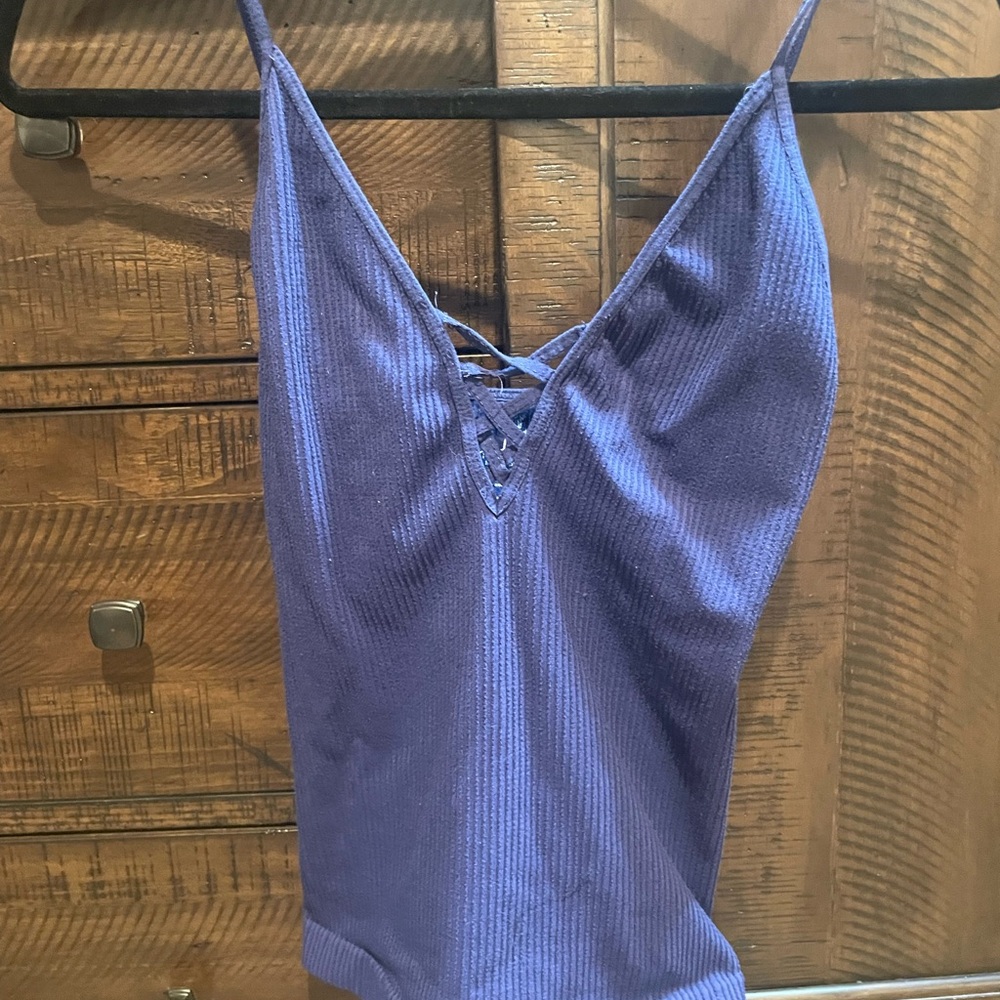 Free People Navy Blue Lace-Up Crop Top